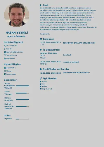 Havacılık Ve Uzay Uçak Mühendisi Cv Örnekleri cv indir